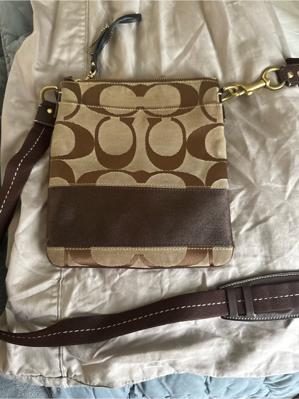 Coach Brown Signature Canvas Crossbody with Leather Trim